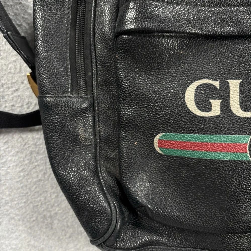 Gucci Black Leather Backpack Vintage Web Logo Front Pocket